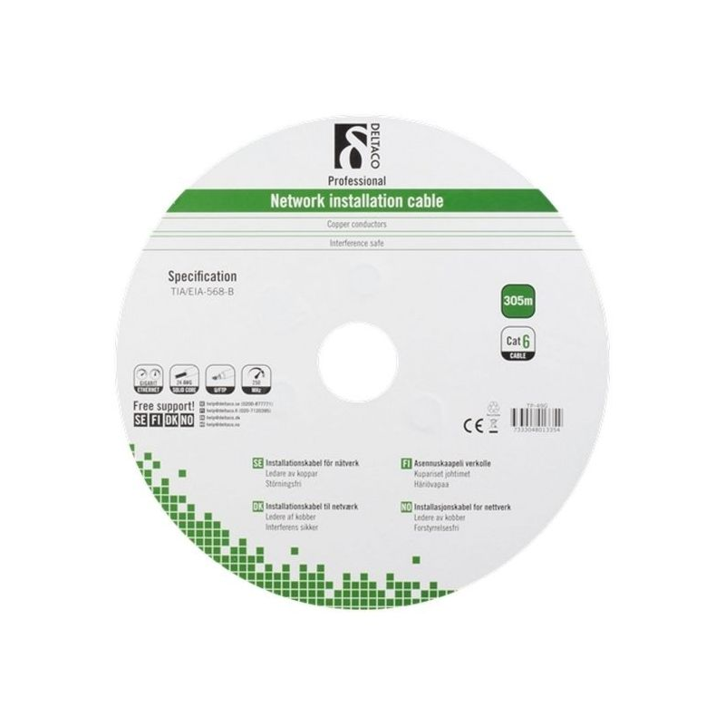 Cable Alfaco Cat6 F/UTP de 305 m para exteriores, 250 MHz, en carrete, rígido, 100 % cobre, LSZH (Eca)