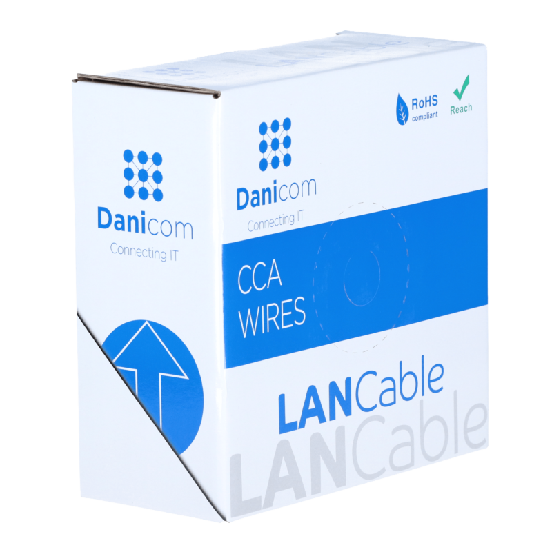Cable CAT6 U/UTP de 50 m en carrete, rígido, gris, CCA