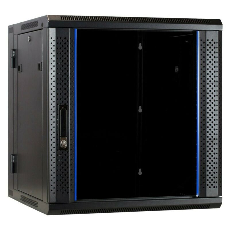 Armario de pared de 12U (inclinable) con puerta de cristal de 600x600x635 mm (ancho x profundidad x alto)