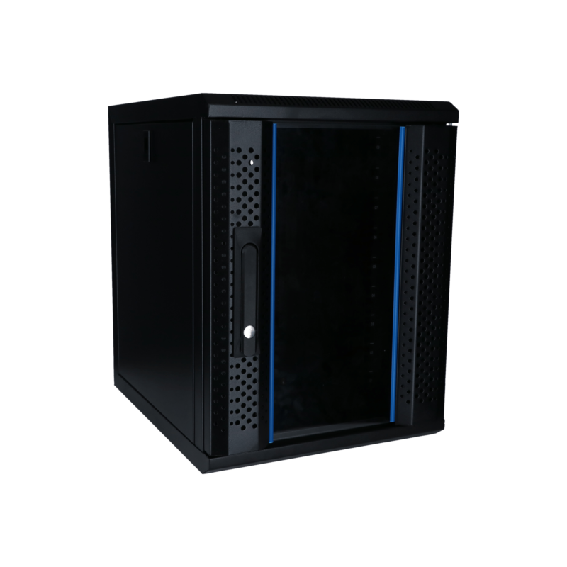 Armario para servidores de 10 pulgadas y 9U con puerta de cristal, 370 x 450 x 486 mm (ancho x profundidad x alto).