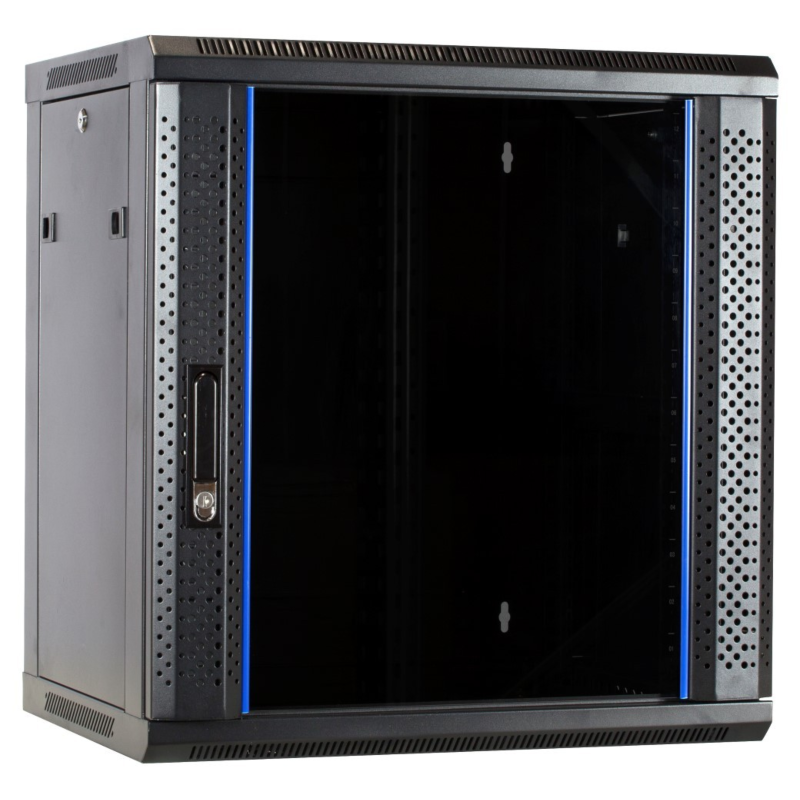 Armario de pared de 12U con puerta de cristal de 600x450x635 mm (ancho x profundidad x alto)