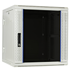 Armario de pared blanco de 12U (inclinable) con puerta de cristal de 600x600x635 mm (ancho x profundidad x alto).