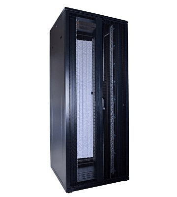 Armario para servidores de 42U con puertas frontales y traseras doblemente perforadas de 800x800x2000 mm (ancho x profundidad x alto).