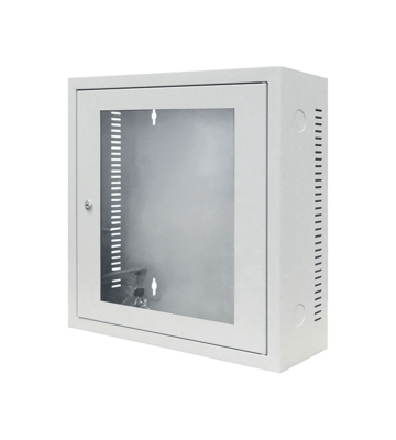 Armario de pared 3U blanco con puerta de cristal de 185 mm de profundidad.