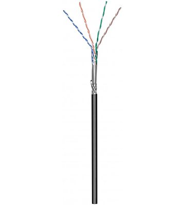 Cable CAT6 S/FTP de 100 m para exteriores, flexible, negro, con revestimiento CCA, enrollado en carrete.