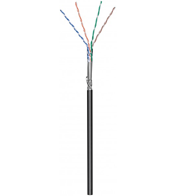 Cable CAT6 S/FTP de 100 m para exteriores, flexible, negro, con revestimiento CCA, enrollado en carrete.