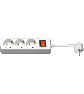 Regleta de enchufes de 3 vías con interruptor, 1,50 m, color blanco