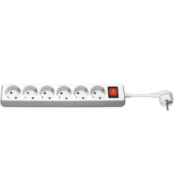 Regleta de 6 tomas con interruptor, 1,50 m, color blanco