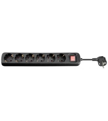 Regleta de 6 tomas con interruptor, 1,50 m, color negro