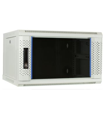 Armario de pared blanco de 6U con puerta de cristal, 600x450x368 mm (ancho x profundidad x alto)