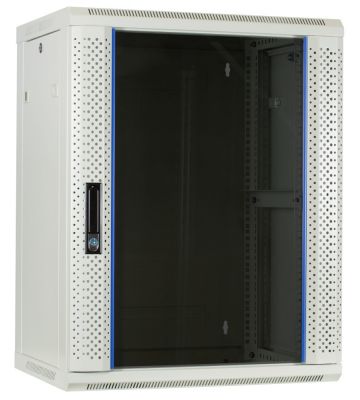 Armario de pared blanco de 15U con puerta de cristal, 600x450x770 mm (ancho x profundidad x alto)