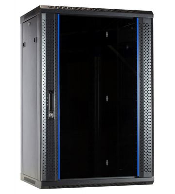Armario de pared de 18U sin ensamblar con puerta de cristal 600x450x900 mm (Ancho x Profundidad x Alto)