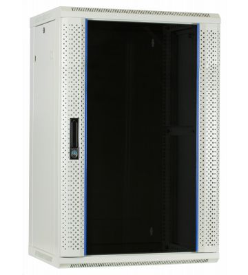 Armario de pared blanco de 18U con puerta de cristal de 600x450x900 mm (ancho x profundidad x alto)