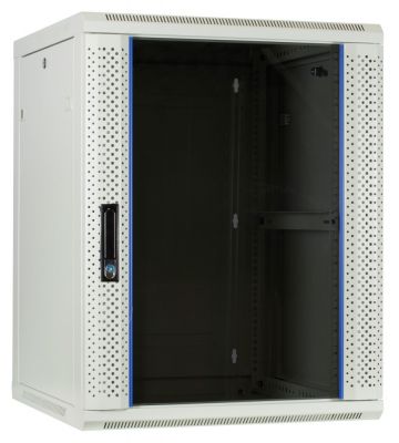 Armario de pared blanco de 15U con puerta de cristal de 600x600x770 mm (ancho x profundidad x alto)