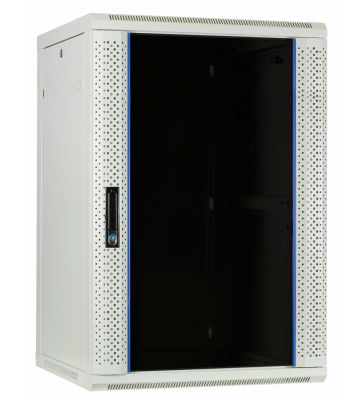 Armario de pared blanco de 18U con puerta de cristal de 600x600x900 mm (ancho x profundidad x alto)