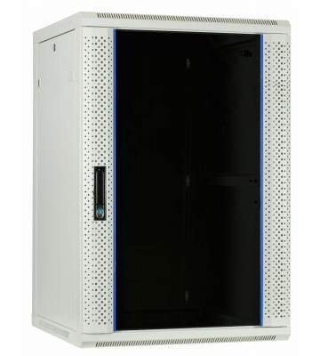Armario de pared blanco de 27U con puerta de cristal de 600x600x1300 mm (ancho x profundidad x alto)