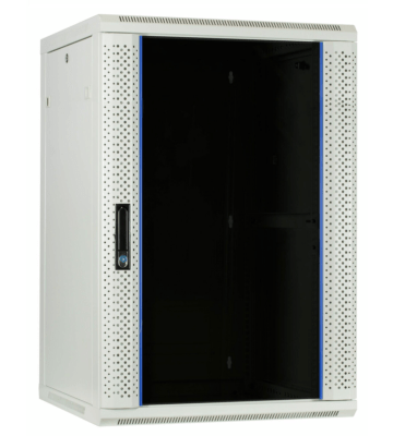 Armario de pared blanco de 22U con puerta de cristal de 600x600x1100 mm (ancho x profundidad x alto)