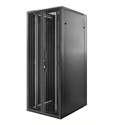 Armario para servidores de 47U con puertas frontales y traseras doblemente perforadas de 800x1200x2200 mm (ancho x profundidad x alto).