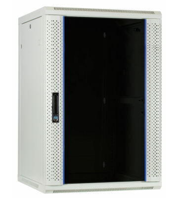 Armario de pared blanco de 27U con puerta de cristal de 600x600x1300 mm (ancho x profundidad x alto)