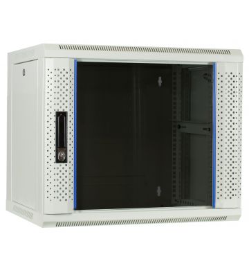 Armario de pared blanco de 9U con puerta de cristal de 600x450x500 mm (ancho x profundidad x alto)