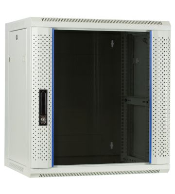 Armario de pared blanco de 12U con puerta de cristal, 600x450x635 mm (ancho x profundidad x alto)