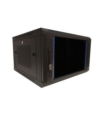 Armario de pared 6U con puerta de cristal y paneles laterales perforados de 600x600x368 mm (ancho x profundidad x alto).