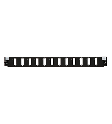 Conector frontal LC/SC de 12 puertos, negro, cuádruple/dúplex, apto para bandeja de fibra universal.