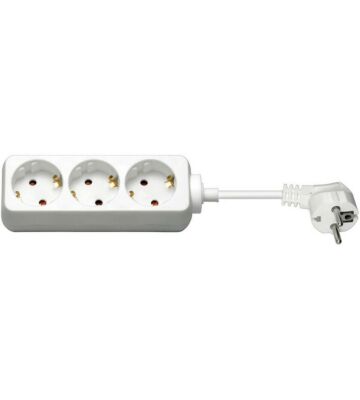 Regleta de enchufes de 3 vías de 3 m, color blanco