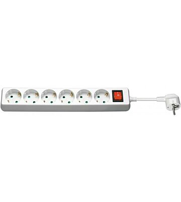 Regleta de 6 tomas con interruptor, 1,50 m, color blanco