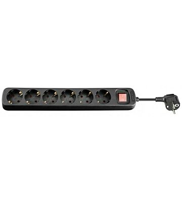 Regleta de 6 tomas con interruptor, 1,50 m, color negro