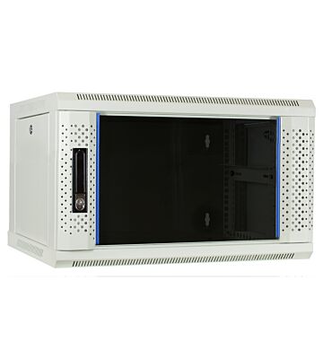 Armario de pared blanco de 6U con puerta de cristal, 600x450x368 mm (ancho x profundidad x alto)