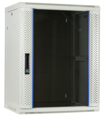 Armario de pared blanco de 15U con puerta de cristal, 600x450x770 mm (ancho x profundidad x alto)