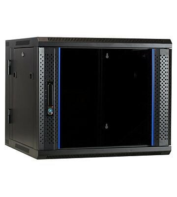 Armario de pared de 9U (inclinable) con puerta de cristal de 600x600x500 mm (ancho x profundidad x alto)
