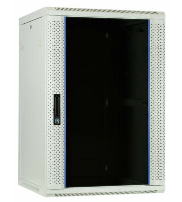 Armario de pared blanco de 18U con puerta de cristal de 600x600x900 mm (ancho x profundidad x alto)
