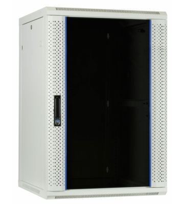 Armario de pared blanco de 22U con puerta de cristal de 600x600x1100 mm (ancho x profundidad x alto)