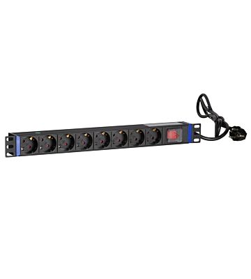 Regleta de enchufes de 19 pulgadas y 8 tomas con interruptor