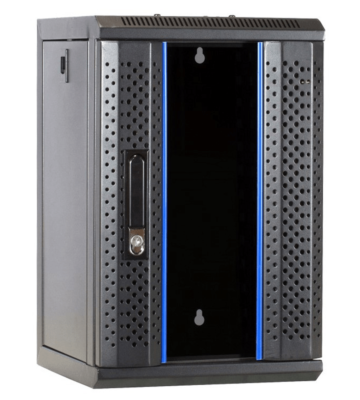 Armario para servidores de 10 pulgadas y 9U con puerta de cristal, 312 x 310 x 486 mm (ancho x profundidad x alto).