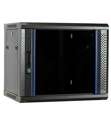 Armario de pared de 9U con puerta de cristal de 600x450x500 mm (ancho x profundidad x alto)