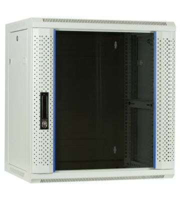 Armario de pared blanco de 12U con puerta de cristal, 600x450x635 mm (ancho x profundidad x alto)