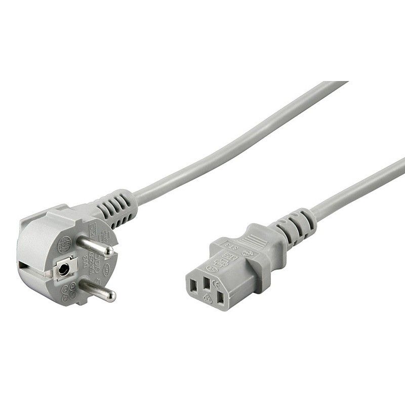 Cable de alimentación Schuko en ángulo a C13 de 2 m, gris