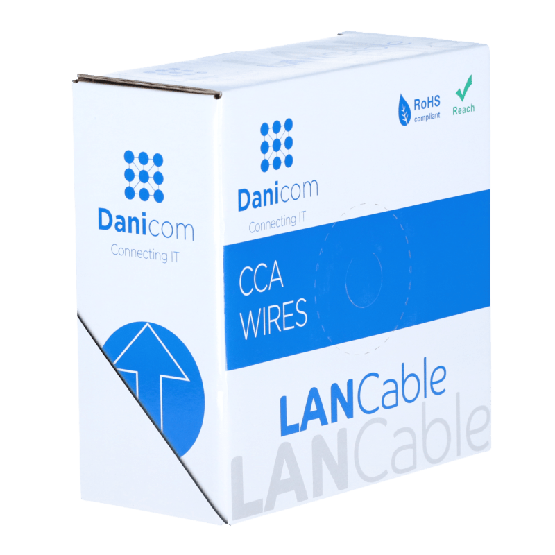 Cable CAT6 U/UTP de 50 m en carrete, rígido, gris, CCA