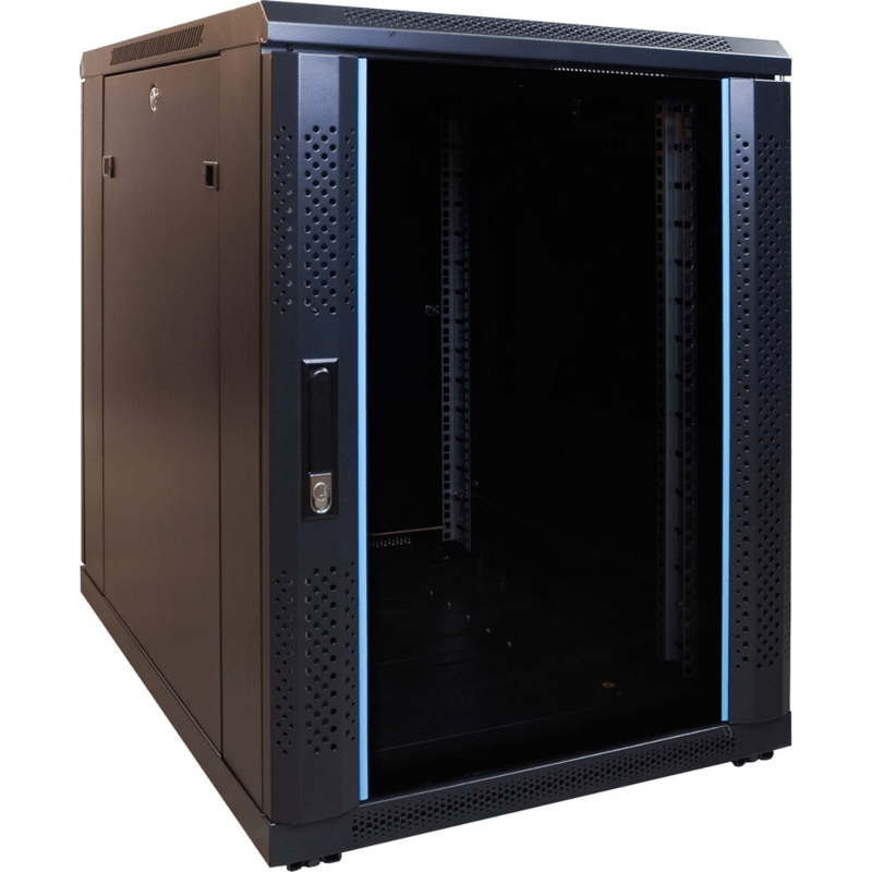 Armario para miniservidor de 15U con puerta de cristal, 600x800x860 mm (ancho x profundidad x alto).