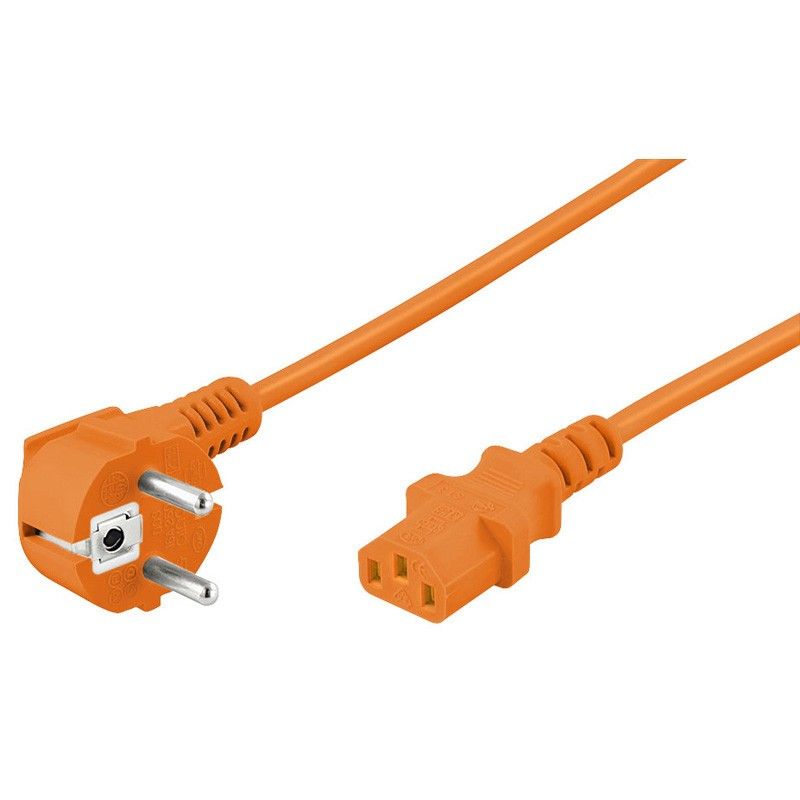 Cable de alimentación Schuko en ángulo recto a C13 de 2 m, color naranja