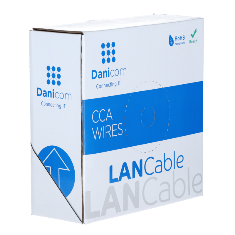 Cable CAT6 U/UTP de 100 m en carrete, rígido, gris, CCA