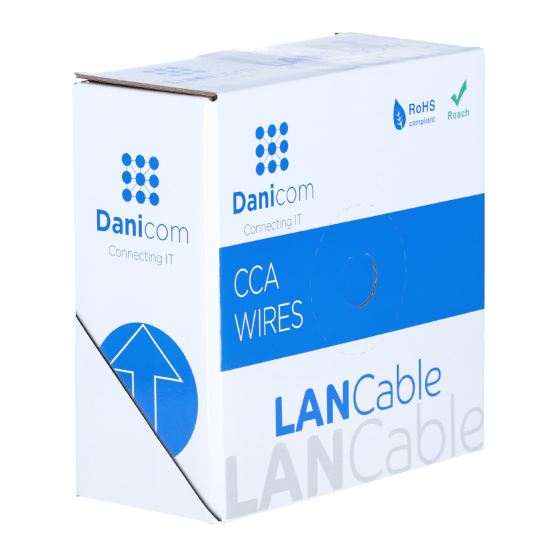 Cable CAT6 S/FTP de 50 m en carrete, rígido, gris, CCA