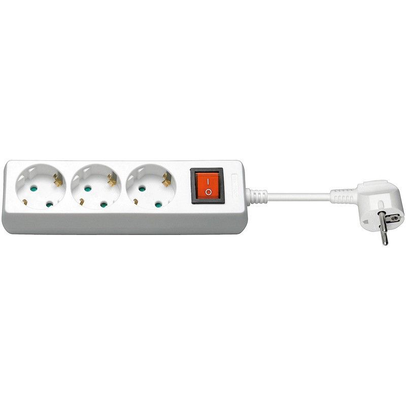 Regleta de enchufes de 3 vías con interruptor, 3 m, color blanco.