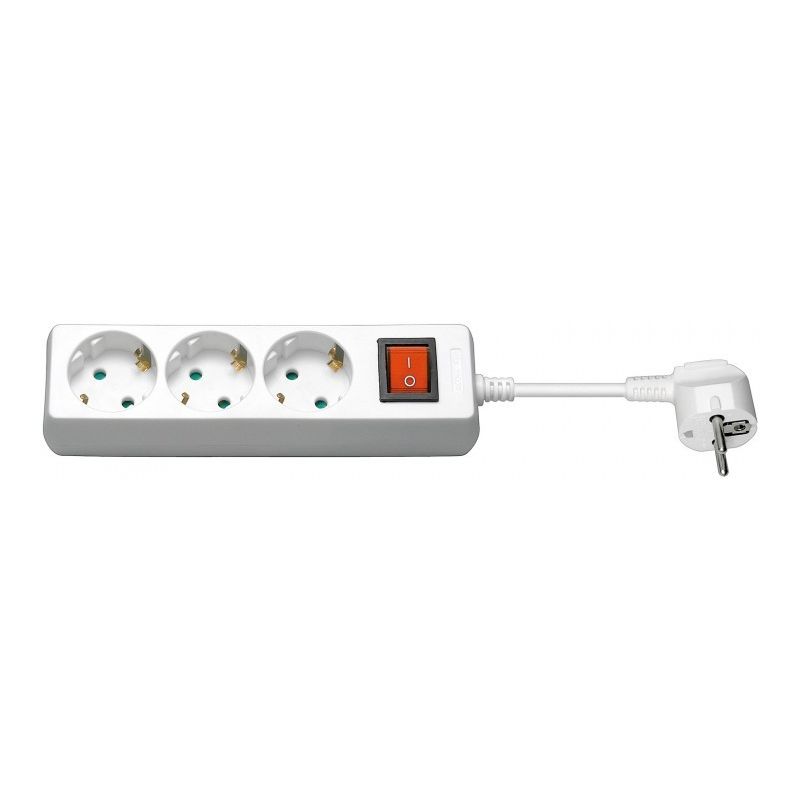 Regleta de enchufes de 3 vías con interruptor, 1,50 m, color blanco