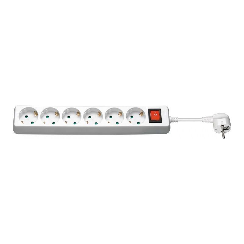 Regleta de 6 tomas con interruptor, 1,50 m, color blanco