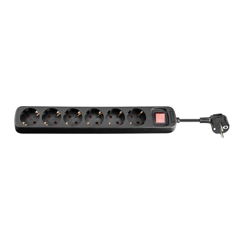 Regleta de 6 tomas con interruptor, 1,50 m, color negro