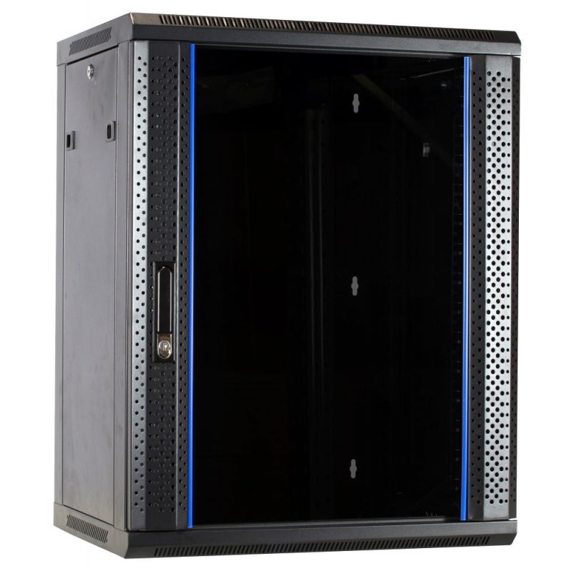 Armario de pared de 15U sin ensamblar con puerta de cristal 600x450x770 mm (Ancho x Profundidad x Alto)